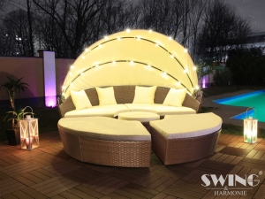 LED Sonneninsel Polyrattan Gartenliege XXL 210cm Braun