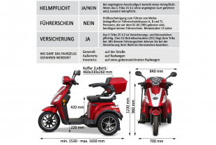 Rolektro, E-Trike 25 V.2, Rot, Bleigel Akkus, 1000 Watt