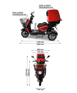 Rolektro, E-Carrier 25, Rot, mit XXL-Koffer, Bleigel Akkus, 1000 Watt