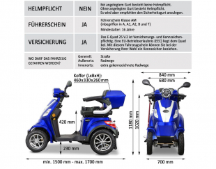 Rolektro E-Quad 25, Blau, Bleigel Akkus, 1000 Watt