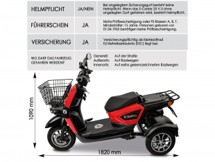 Rolektro, E-Carrier 25 V.3 Lithium, Rot, ohne Koffer, 1000 Watt