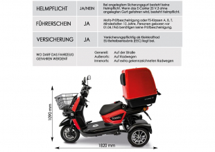 Rolektro, E-Carrier 25 V.3 Lithium, Rot, mit XXL-Koffer, 1000 Watt