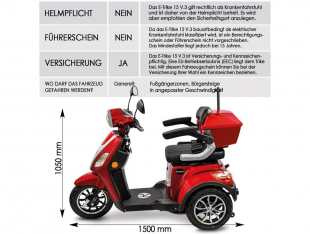 Rolektro, E-Trike 15 V.3 Lithium, Rot, 15 km/h, 1000 Watt