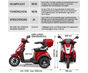 Rolektro E-Trike 15 V.2 Blei-Gel, Rot, 15 km/h