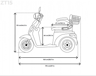 VELECO ZT15 Seniorenmobil 3-Rad 900W, 12 Km/h Blau