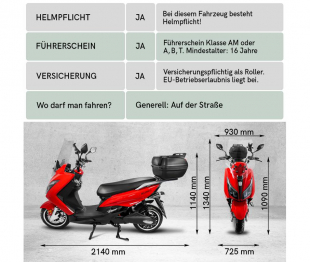 Maximus, Elektroroller MX2-45 - 45 km/h, Lithium Akku, 3000 Watt